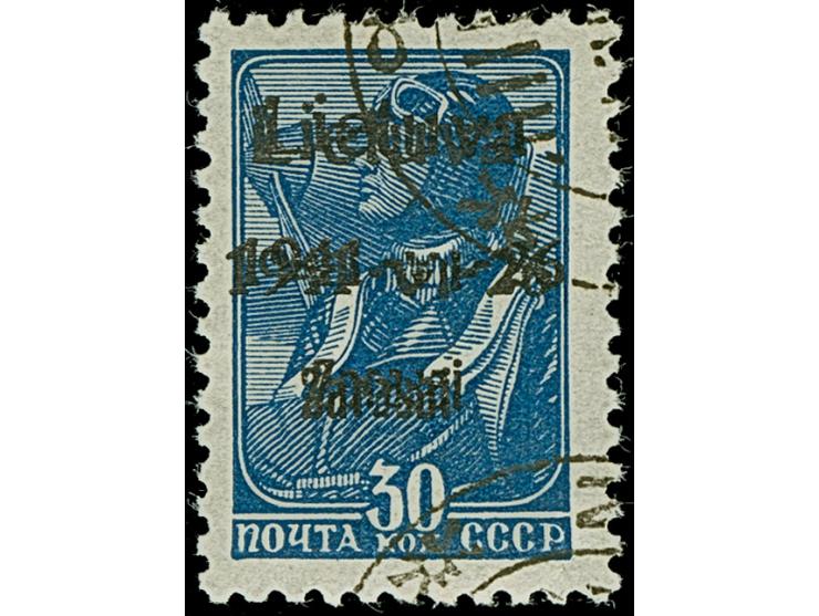 1941, 30 Kopeken violettultramarin, mit schwarzem, doppelten Aufdruck in Type I, der 2. Aufdruck um ca. 0,5mm nach rechts ver