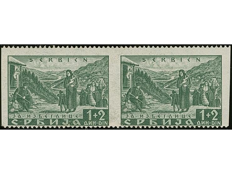 1941, Semendria 1+2 Dinar schwärzlichgrün, waagerechtes Paar, senkrecht ungezähnt, sauber ungebraucht, tadellos. Eine sehr se