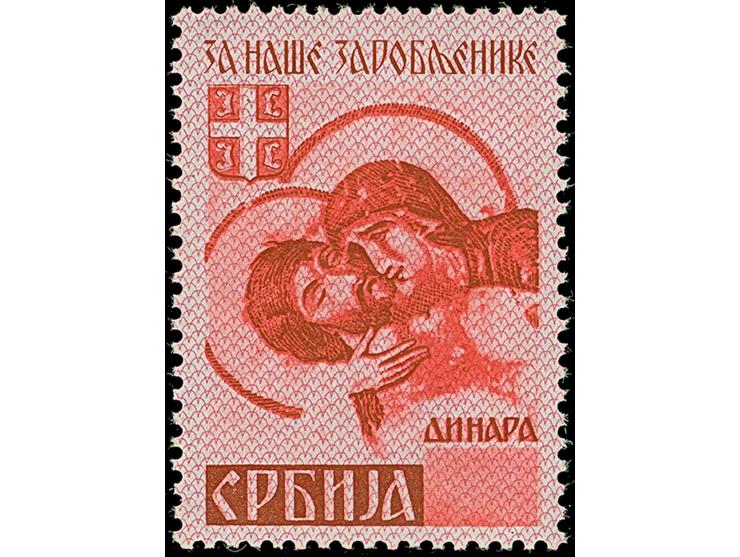 1941, Kriegsgefangene 2 Din. dunkelbräunlichrot/dunkelrot, Spitzen nach unten, mit fehlender Wertziffer, postfrisch, tadellos