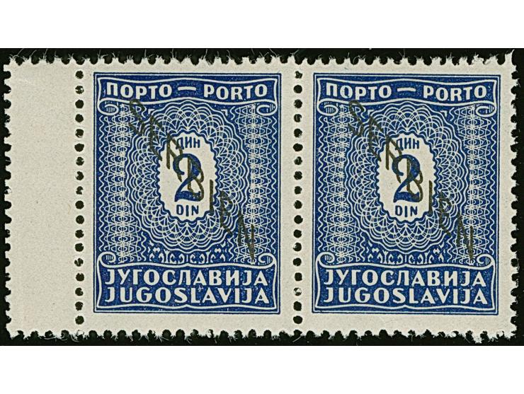 1941, 2 Dinar schwärzlichblau, waagerechtes Paar mit vollständig gezähntem, kleinen Leerfeld links, postfrisch, tadellos. Wes