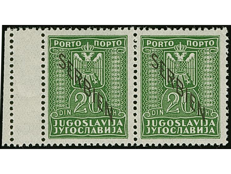 1941, 20 Dinar schwärzlichgelblichgrün, waagerechtes Paar mit vollständig gezähntem, kleinen Leerfeld links, postfrisch, tade