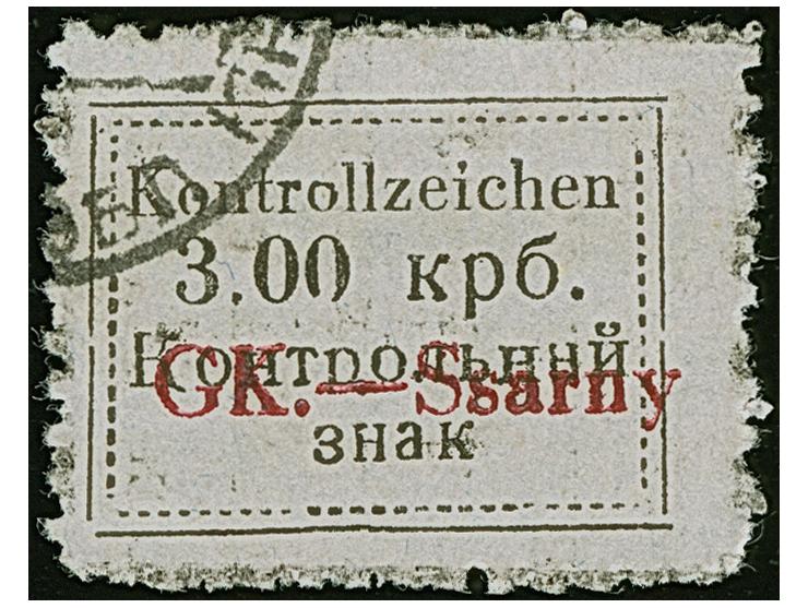 1941, Kontrollzeichen mit Aufdruck 3 Krb. auf mattgrau, Type VII, Feld 9, sauber gestempelt, tadellos. Eine seltene Marke mit