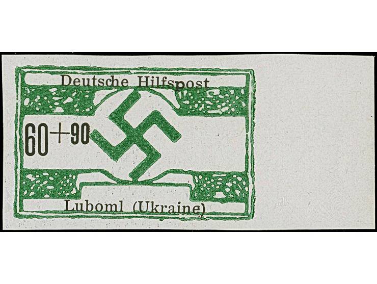 1944, Luboml 6-60 Pfennig ungezähnt, durchweg Randstücke, die 12 Pfennig aus der linken unteren Bogenecke, postfrisch, tadell