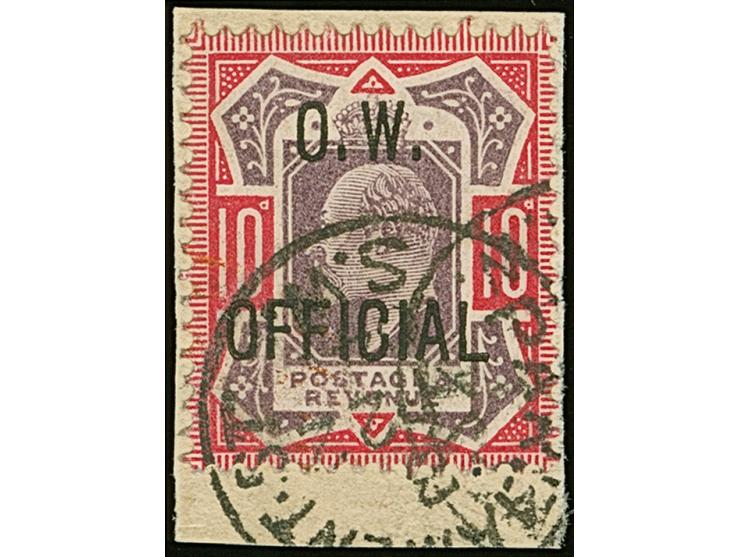 1896, O.W. OFFICIAL: Edward VII. 10 sh. dull-purple and carmine, fresh color and good perforation tied by clear cds. to small