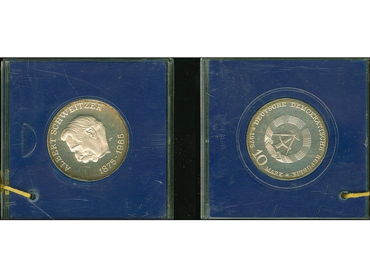 DDR: 10 Mark 1975, Albert Schweizer, leichte Patina am Rand, original verplombt, PP
