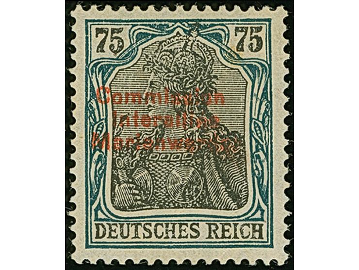 1920, 75 Pfennig mit rotem Probeaufdruck in engem Zeilenabstand, sauber ungebraucht, winziger Stockpunkt, sonst tadellos, ein