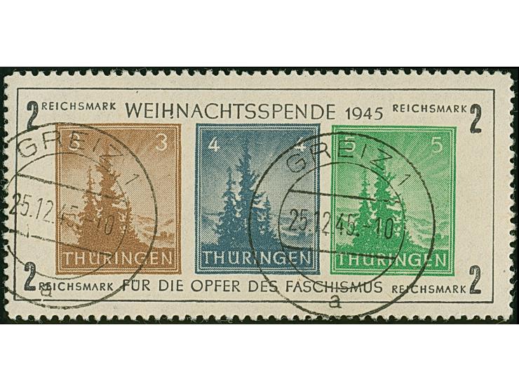 1945, Antifa-Block mit 3 Pfg. hellsiena auf weißem Papier, Blocktype V mit Stempel “GREIZ 1a 25.12.45”, in tadelloser Erhaltu