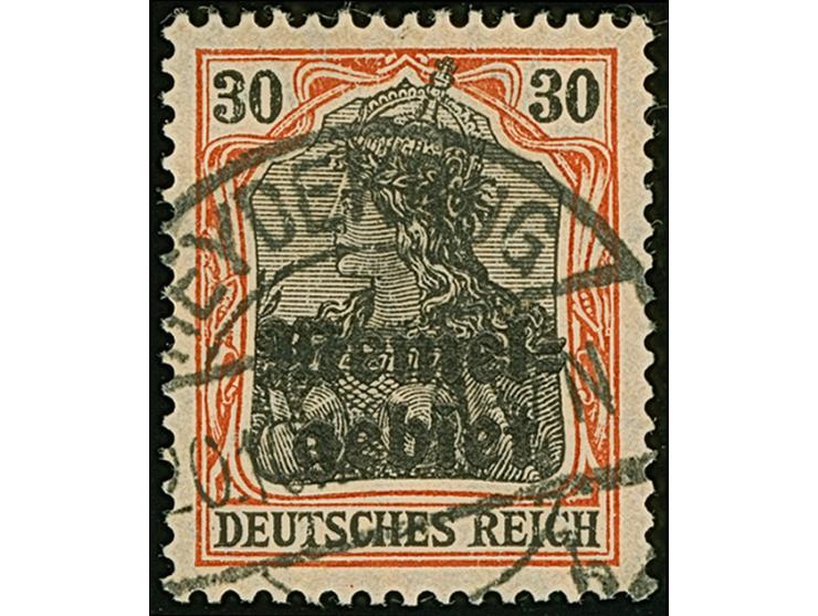 1920, Germania 30 Pfennig dunkelrotorange/schwarz auf orangeweiß, farbfrisch und gut gezähnt, sauber gestempelte “HEYDEKRUG 2