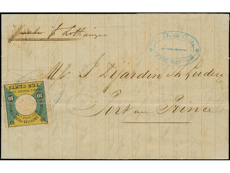 1875, 10C. schwarz/blaugrün/gelb, links ungezähnt sauber mit Agenturstempel auf Faltbrief, innen datiert “Cap Haitien 17 Octb