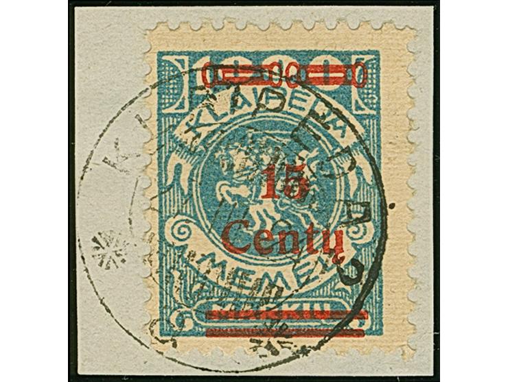 1923, 24-Werte 15 Centu auf 1000 Mark, farbfrisch und gut gezähnt, sauber zentrisch gestempelt “KLAIPEDA 2 27.III.24", tadell