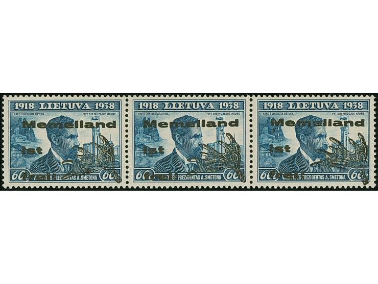 1939, Elchschaufel 15-60 Centu, einheitlich in waagerechten Dreierstreifen mit den Aufdrucktypen I-II-III, postfrisch, tadell