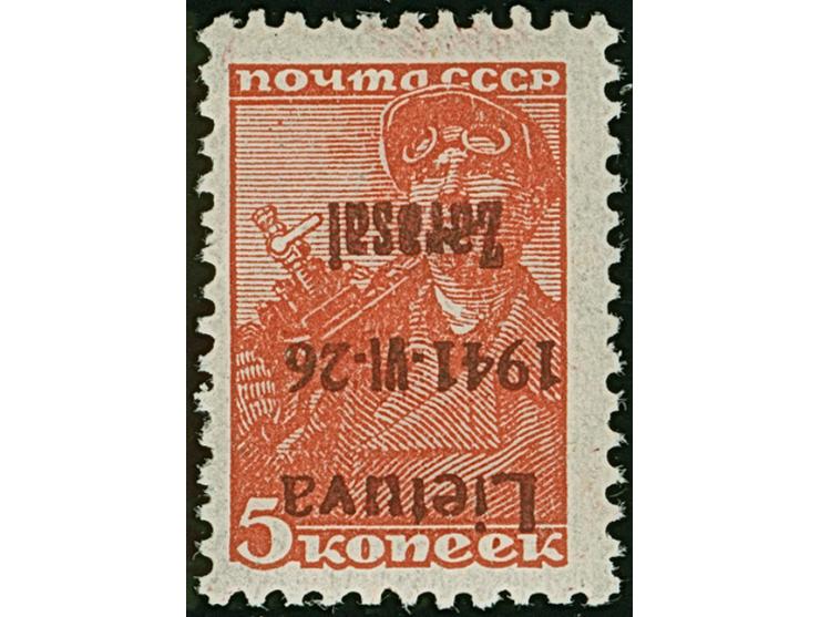 1941, 5 Kopeken dunkelbräunlichrot, braunlila, kopfstehender Aufdruck in Type IIA von Aufdruckfeld 19, postfrisch, tadellos