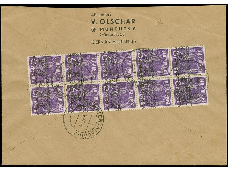 Band auf Arbeiter 6 Pfg. im senkrechten 10er-Block mit Stempel “MÜNCHEN 4.9.48” als tarifgerechte Mehrfachfrankatur rückseiti