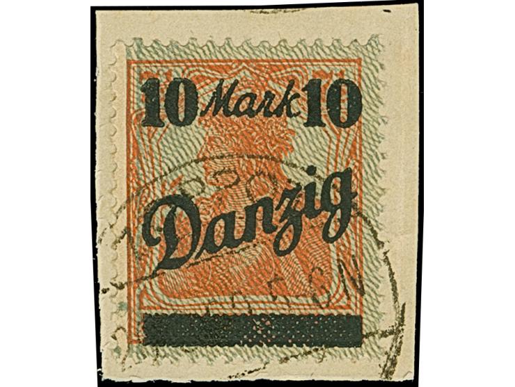 1920, Spitzen nach oben: 10 Mark auf 7½ Pfennig, mit doppeltem Netzunterdruck, farbfrisch und gut gezähnt, sauber mit zeitger