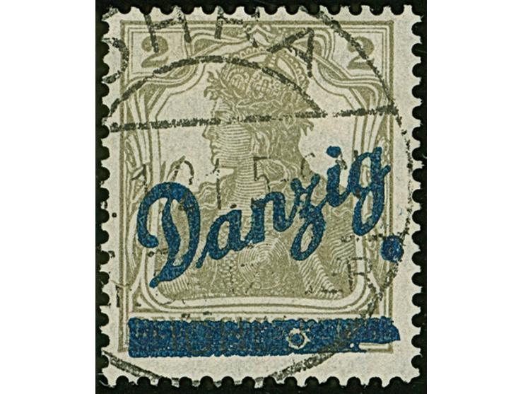 1920, Kleiner Innendienst 2 Pfennig, mit Aufdruckfehler “Aufdruckbalken rechts unten ausgebrochen und rechts der Mitte stark 