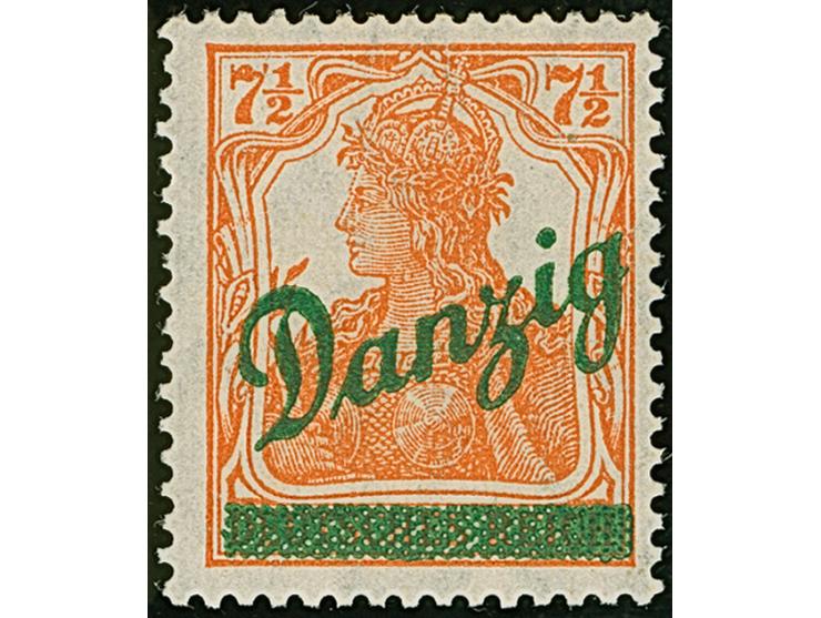 1920, Kleiner Innendienst 7½ Pfennig, Probedruck mit grünem Aufdruck, postfrisch, links ein Zahn winzig verkürzt, sonst tadel