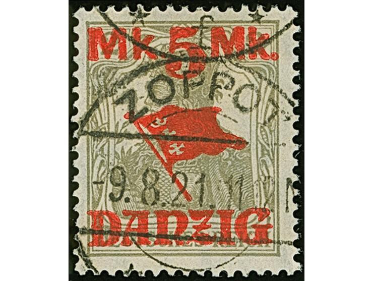 1920, Germania mit Netzunterdruck in lebhaftlilagrau: 5 Mark ohne Netzunterdruck, sauber zeitgerecht gestempelt, tadellos, ei