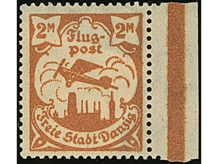 1921, Flugpost 2 Mark, großflächig auf geklebter Papierbahn, postfrisch, herstellungsbedingte Gummiunebenheiten, tadellos, se