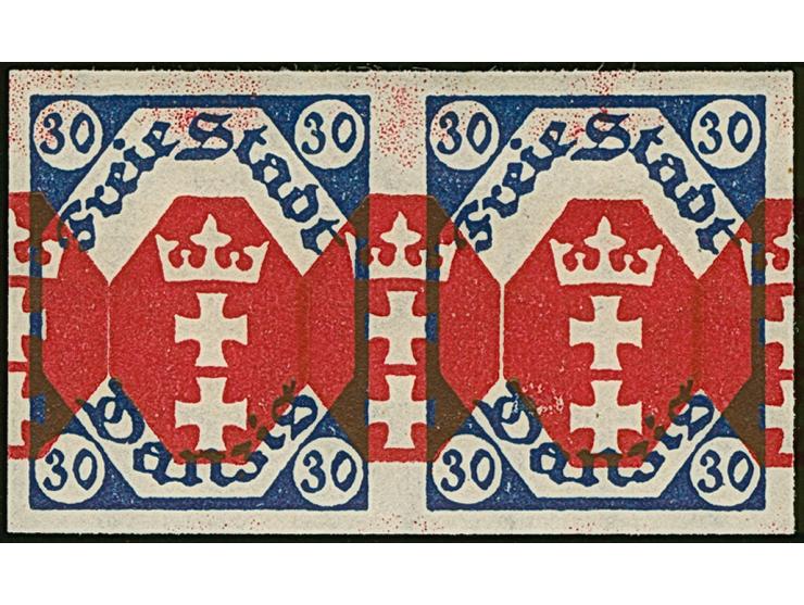 1921, Staatswappen 30 Pfennig, waagerechtes Paar, ungezähnt mit Doppeldruck des Mittelstücks, postfrisch, tadellos, unsignier