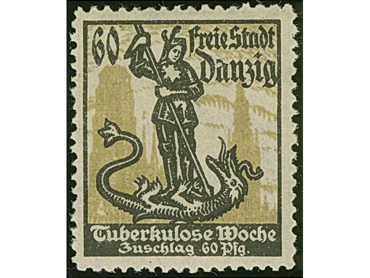 1921,Tuberkulose 60 Pfg. schwarz/grünoliv, gezähnter Probedruck aus Kleinbogen, stehendes Wasserzeichen, ungebraucht, tadello