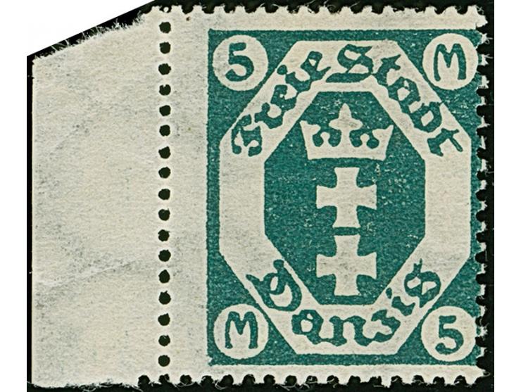 1923, Staatswappen 5 Mark mit Wasserzeichen 4 (Fliesen), linkes Seitenrandstück, sauber ungebraucht, tadellos, u.a. sign. Rub