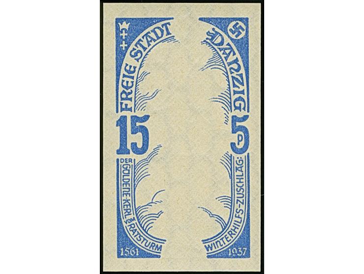 1937, WHW Denkmäler 15 Pfennig ultramarin, ungezähnter Phasendruck nur des Rahmens, postfrisch, tadellos