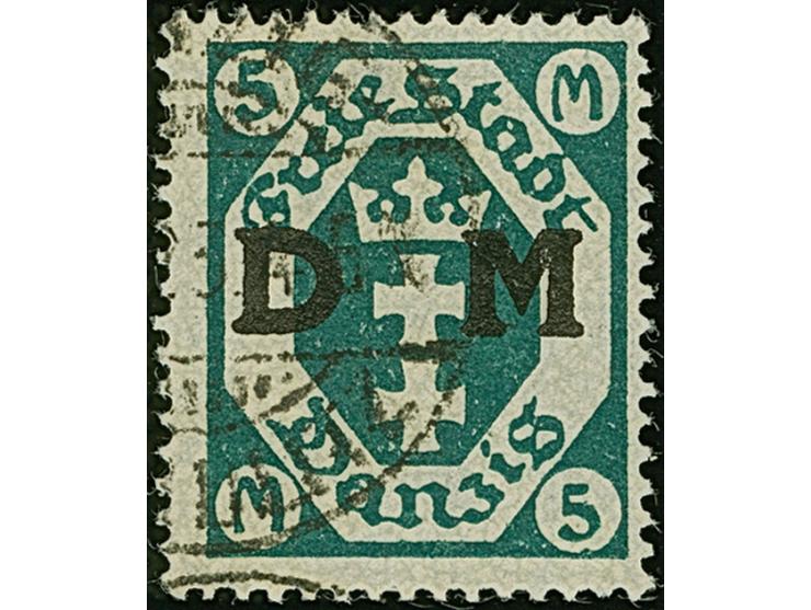 1922, Großes Staatswappen 5 Mark, stehendes Wasserzeichen, farbfrisch und gut gezähnt, sauber zeitgerecht gestempelt, tadello