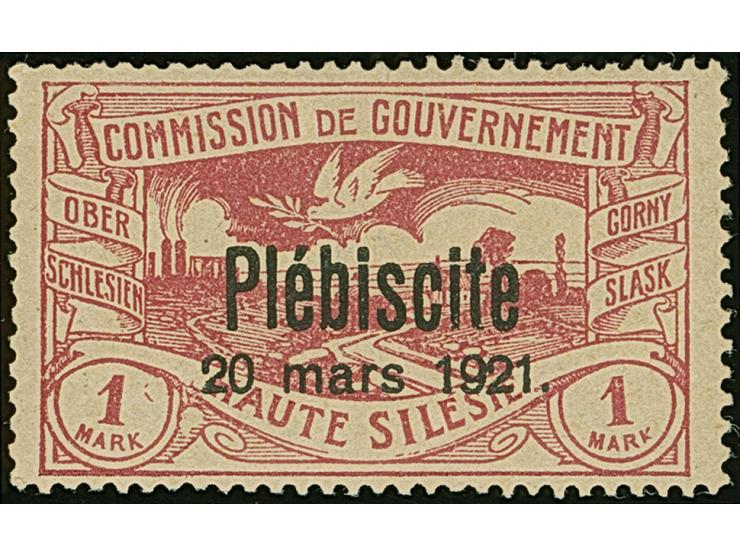 1921, Plebiscite 1 Mark, mit Plattenfehler “großer weißer Fleck in der Gravur rechts neben der linken Wertangabe”, postfrisch