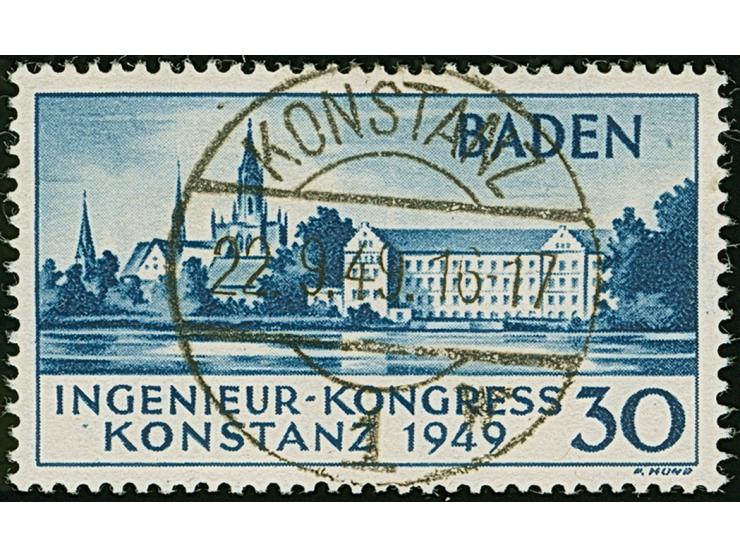 1949, Konstanz II. 30 Pfg. mit zentrischem und klaren Stempel “KONSTANZ 22.9.49”, in tadelloser Erhaltung. Ein sehr schönes E