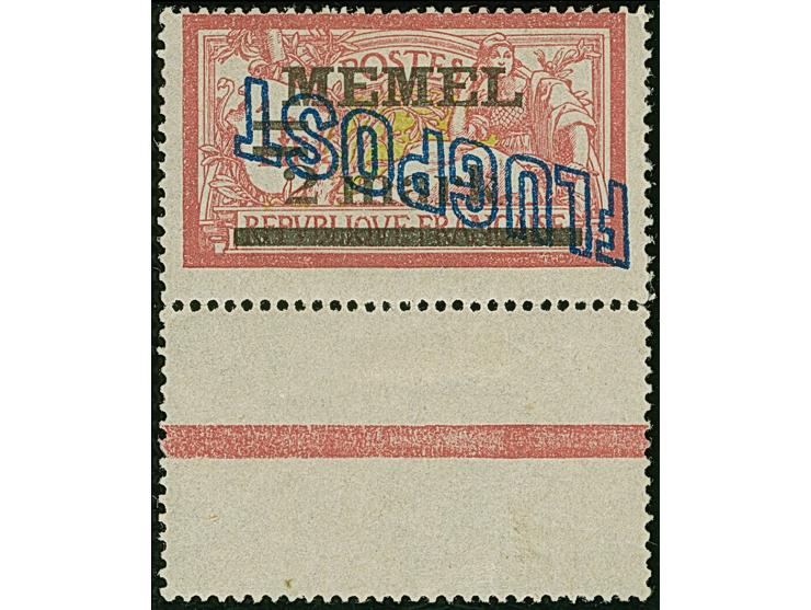 1921, Flugpost 2 mark auf 60 Centimes auf weißem Papier, kopftehender Aufdruck, mit Zwischenstegansatz unten, sauber ungebrau