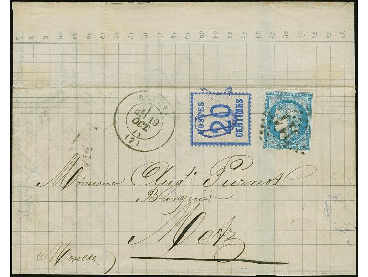 1870, 20 C. grauultramarin, Spitzen nach oben, sauber mit seltener blauer Entwertung durch Taxstempel “20” (einfache Gewichts