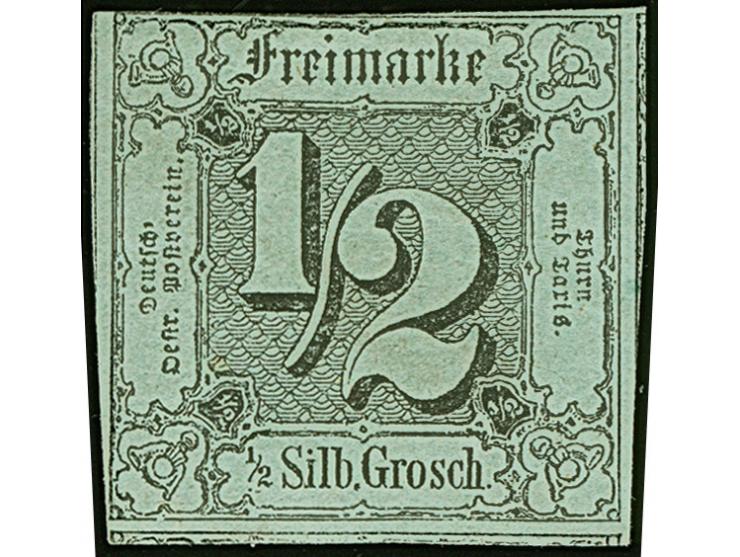 ½ Sgr. auf auf meergrün, schöne tiefe Farbe, links oben gering berührt, sonst voll- bis meist überrandig, ungebraucht mit Ori