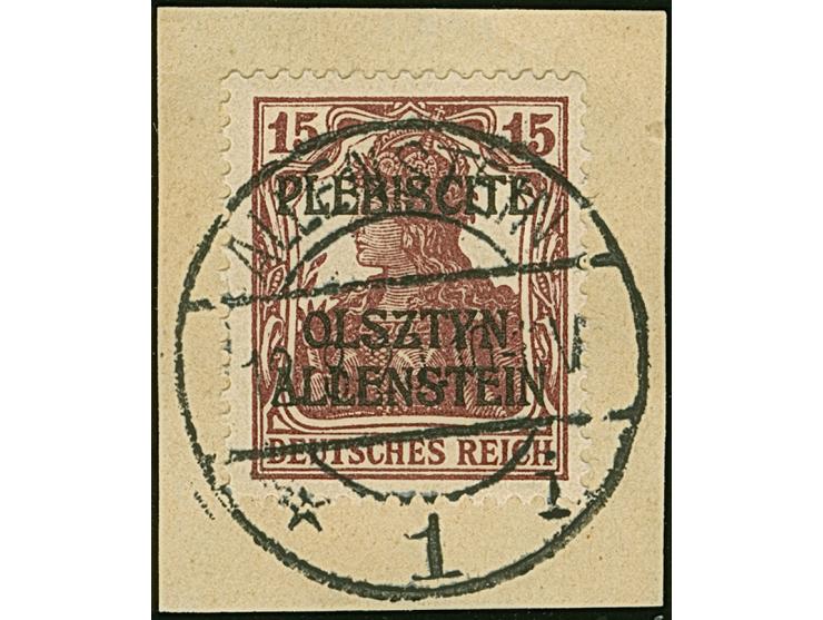 1920, Aufdruckausgabe Germania 15 Pfennig karminbraun, sogen. “Siegesmarke”, farbfrisch und gut gezähnt, sauber mit Stempel “