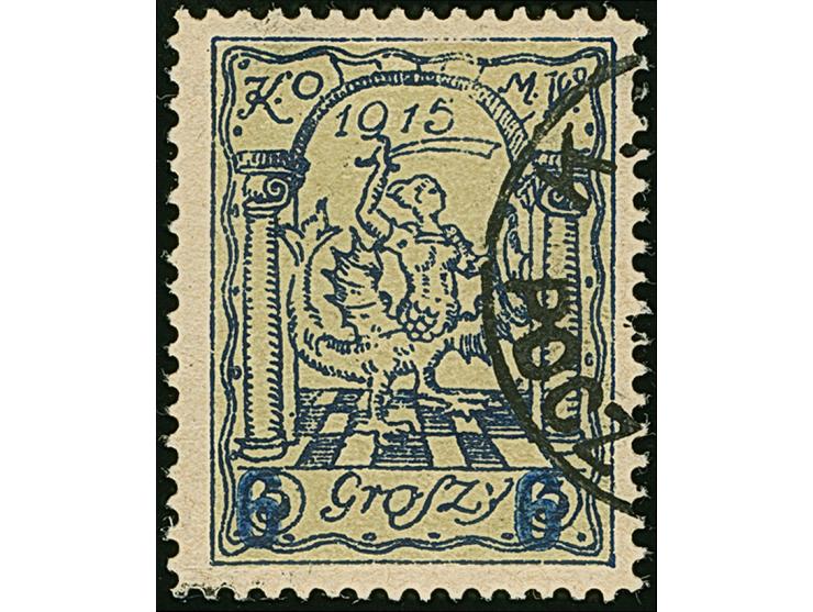 1915, Stadtpostmarke 6 auf 5 Groszy, Aufdrucktype I in hellblau, Urmarkenfeld 20, farbfrisch und gut gezähnt, sauber gestempe