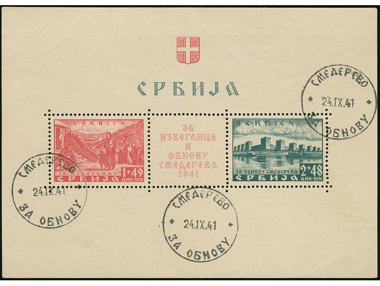 1941, Semendria Block 1+2 Dinar, gezähnt, mit Plattenfehler “zwei zusammenhängende Farbpunkte rechts am Abstrich der 4 in 194