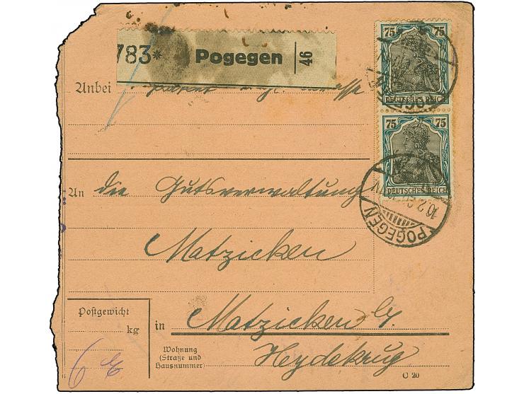 1920, Germania 75 Pfennig schwarzblaugrün/grünschwarz, senkrechtes Paar, farbfrisch und gut gezähnt, sauber mit Stempel “POGE