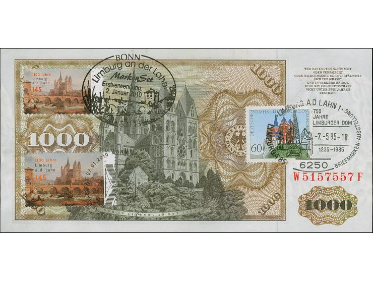 DEUTSCHLAND: BRD: 1977/80, 1000 Mark Johannes Schöner, 01.06.1977, rückseitig mit drei Marken des Limburger Domes und Sonders