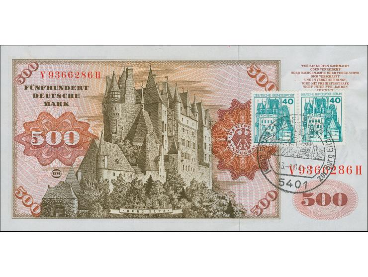 DEUTSCHLAND: BRD: 1970/80, 500 Mark Hans Maler zu Schwaz, 01.06.1977, rückseitig mit zwei Marken und Sonderstempel der Burg E