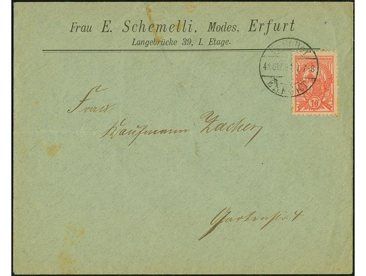 Erfurt-Privat-Stadtbrief-Beförderung: 1891, XIII. Mitteldeutsches Bundeschießen 10 Pfg. rosarot mit Stempel “Pr.St.Bef. ERFUR