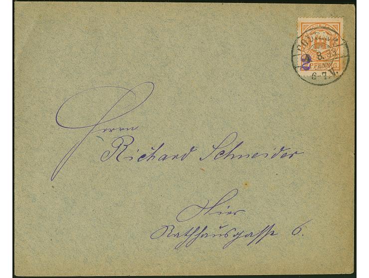 Halle/Saale-Courier: 1893, 2 auf 3 Pfg. gelbbraun mit violettem Aufdruck in Type I, mit klarem Stempel “COURIER 4.8.93” auf O