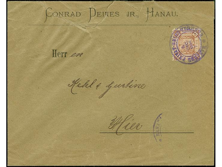 Privat-Briefbeförderung: 1893, 2 Pfg. orangebraun mit violettem DKr. “HANAUER PRIVAT-BRIEF-VERKEHR 6-DEC.1894” auf Vordruckbr