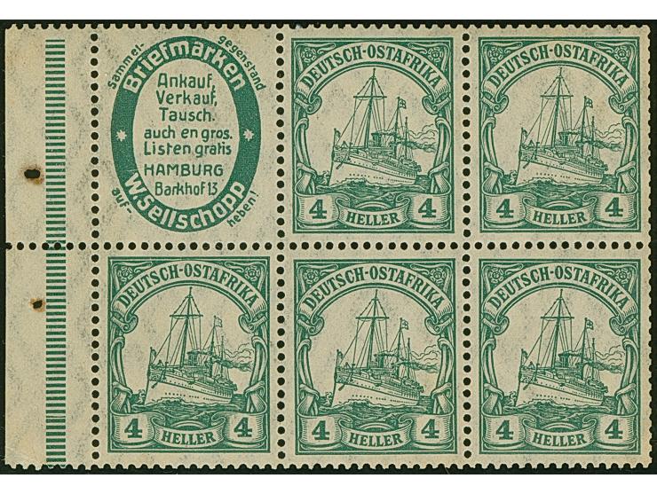 4 H.-Heftchenblätter, alle 4 (einmal ohne Rand) sowie 7½ H. H-Blatt "Pelikan" und senkrechte Zusammendrucke "Lehmann &amp; As