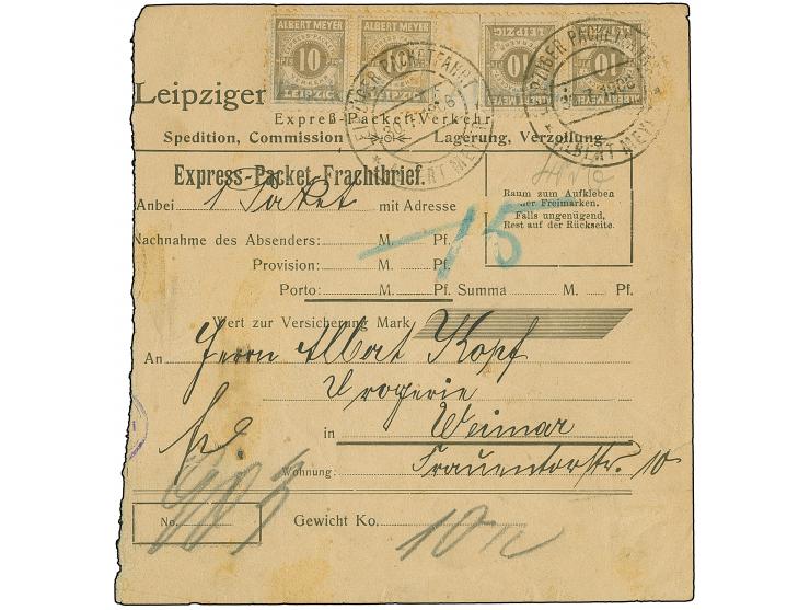 Leipzig-Leipziger Paketfahrt Albert Meyer: 1897, 10 Pfg. grau, zwei waagerechte Paar mit Stempel “LEIPZIGER PAKETFAHRT ALBERT