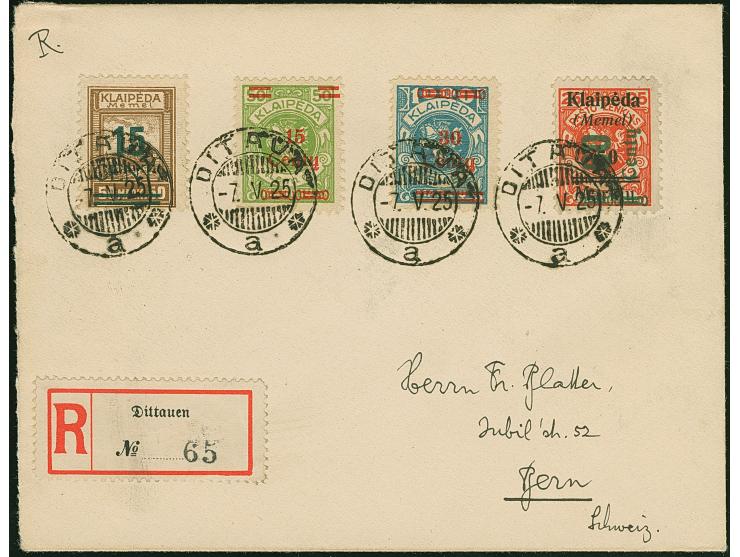 1923, Grünaufdruck 15 Cent auf 50 Mark dunkelockerbraun mit Zufrankatur mit u.a. 24-Werte 30 Centu auf 1000 Mark mit Stempel 