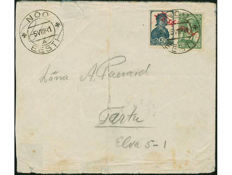 1941, 10 und 20 Kopeken mit gemeinsamem handschriftlichem Aufdruck “Eesti Post” in roter Tinte, sauber mit auf- und nebengese