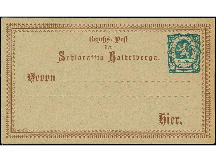 Heidelberg-Privat-Brief-Verkehr: 1889, Ganzsachenkarten auf Privatbestellung “Reychs Post der Schlaraffia Haidelberga” 2 Pfg.