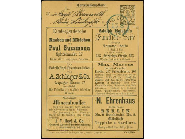 Brief- und Druckschriften-Expedition: 1873, Ganzsachenkarte 2 Pfg. mit Anzeigen in der Zusammenstellung II ungebraucht und ei