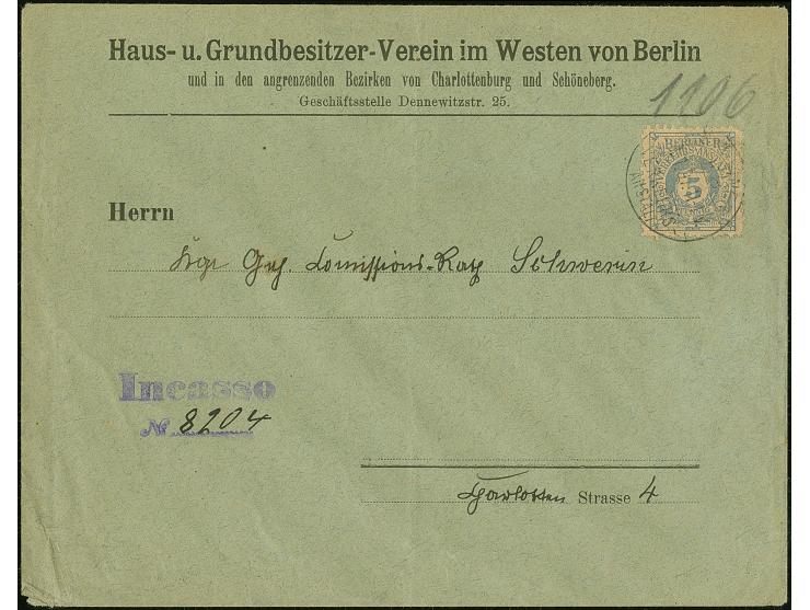 Berliner Verkehrs-Anstalt: 1895, 5 Pfg. ultramarin mit Stempel “BERLINER VERKEHRS-ANSTALT 5.1.97” auf R-Ortsbrief “Haus- und 