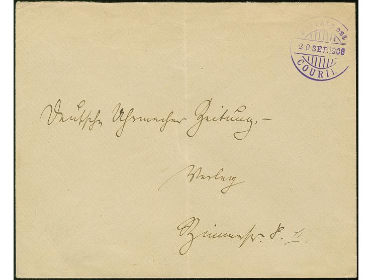 Privatpost Courier: 1906, Ortsbrief mit violettem Stempel “Privatpost COURIER 20. SEP.1906”, vermutlich für bar bezahlte Brie