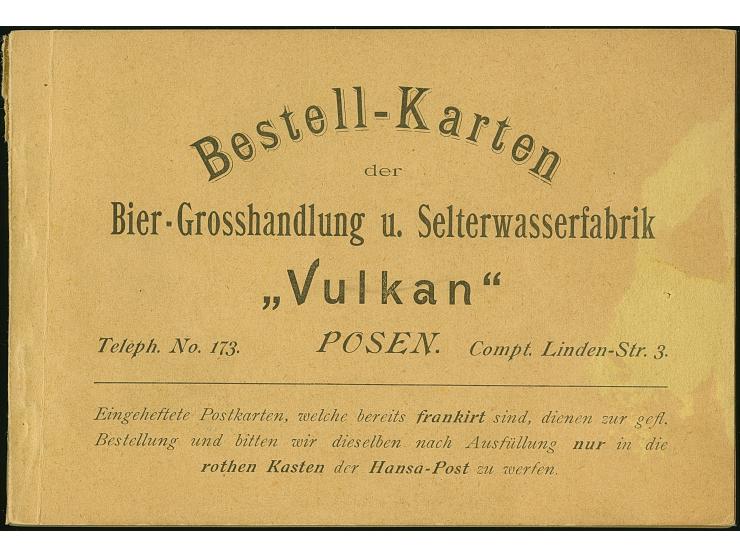 Hansa: 1896, Ganzsachenkarte auf Privatbestellung 2 Pfg. schwarz der Firma “Vulkan”, kpl. Bestellheft mit 12 ungebrauchten Ka